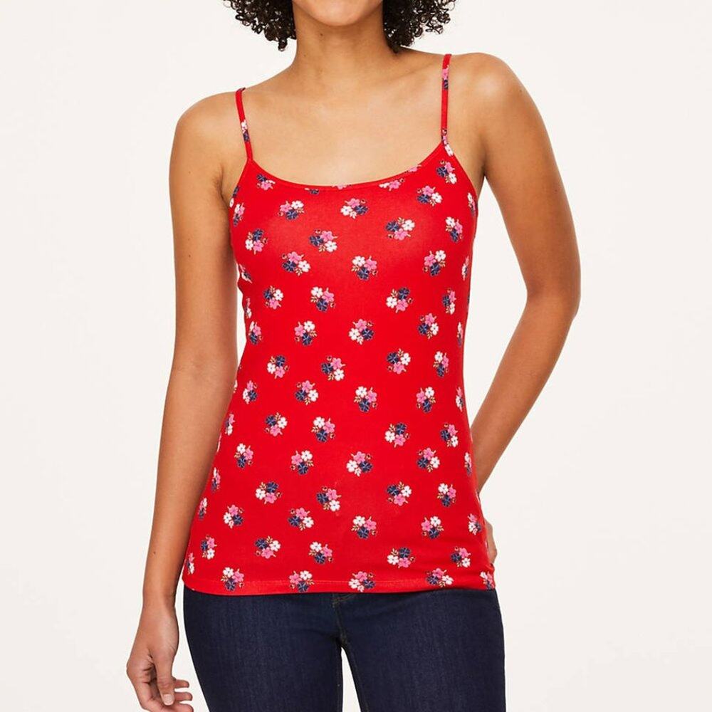 LOFT Red Bouquet Pattern Scoop Neck Cami - Picture 2 of 10